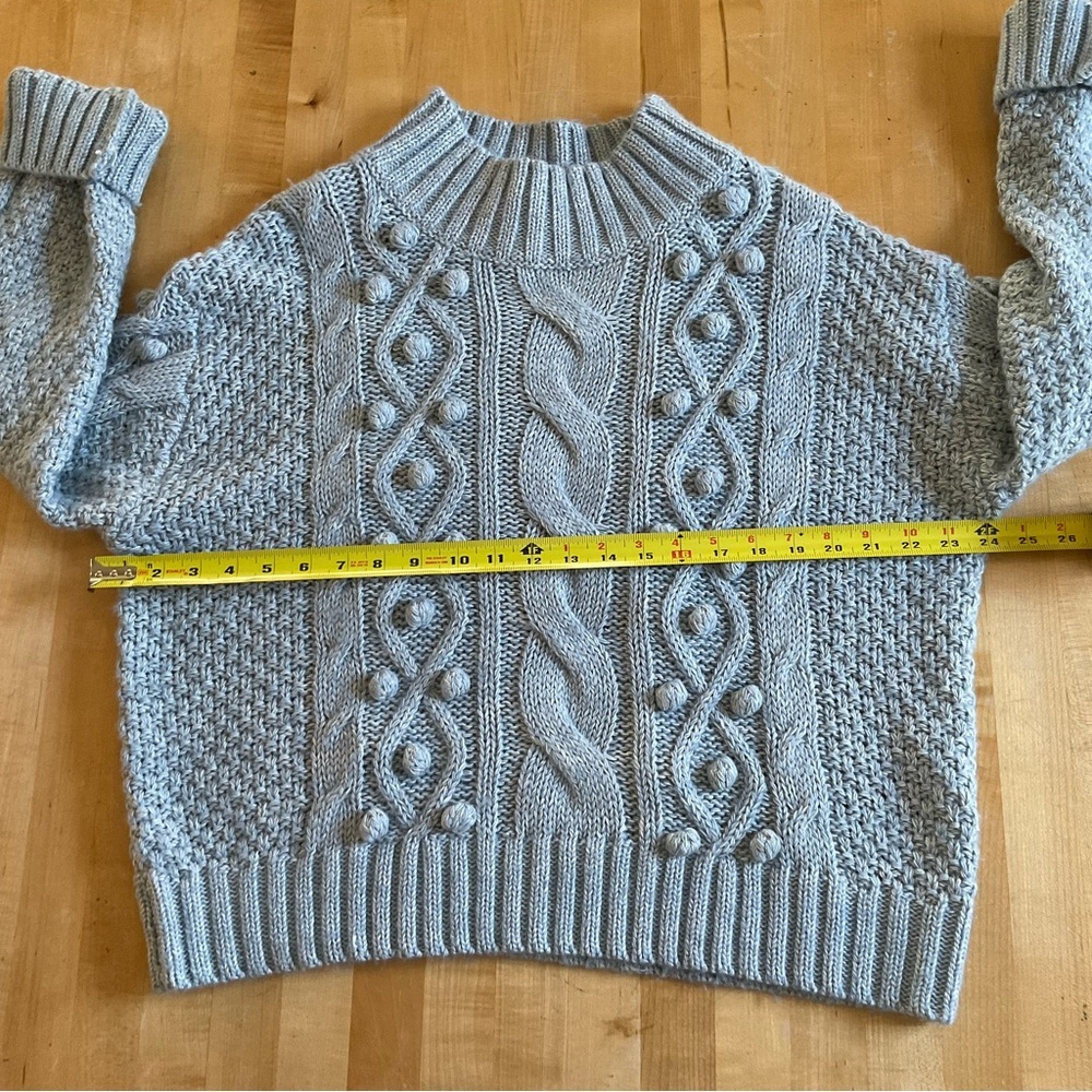 Sarah Campbell Chunky Cable Knit Sweater Blue Cotton Blend Cozy Pullover L - Picture 11 of 16